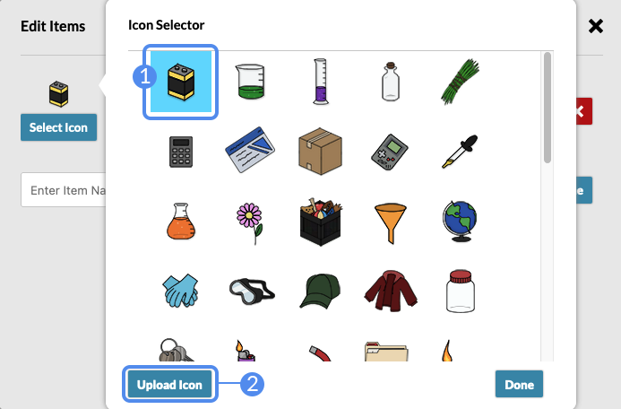 adventure item icon selector