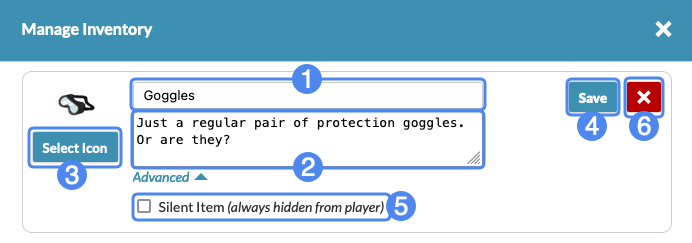 adventure item editor options